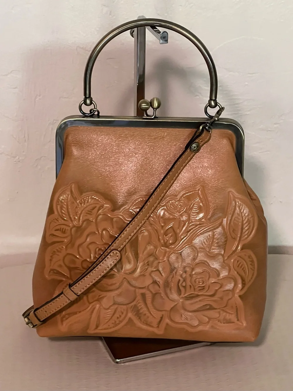 Patricia Nash Novelle Rose Tooled Leather Satchel - Cross Body